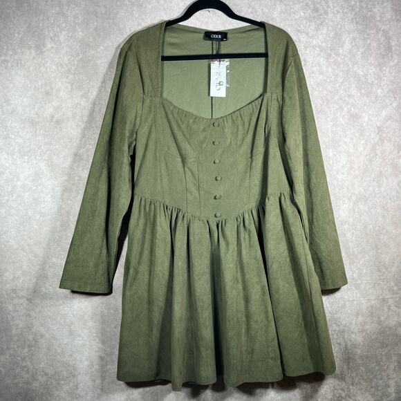 Cider Corset Mini Dress Womens 1XL Green Woven Square Neck Long Sleeve Boho NEW‎ - Picture 2 of 10